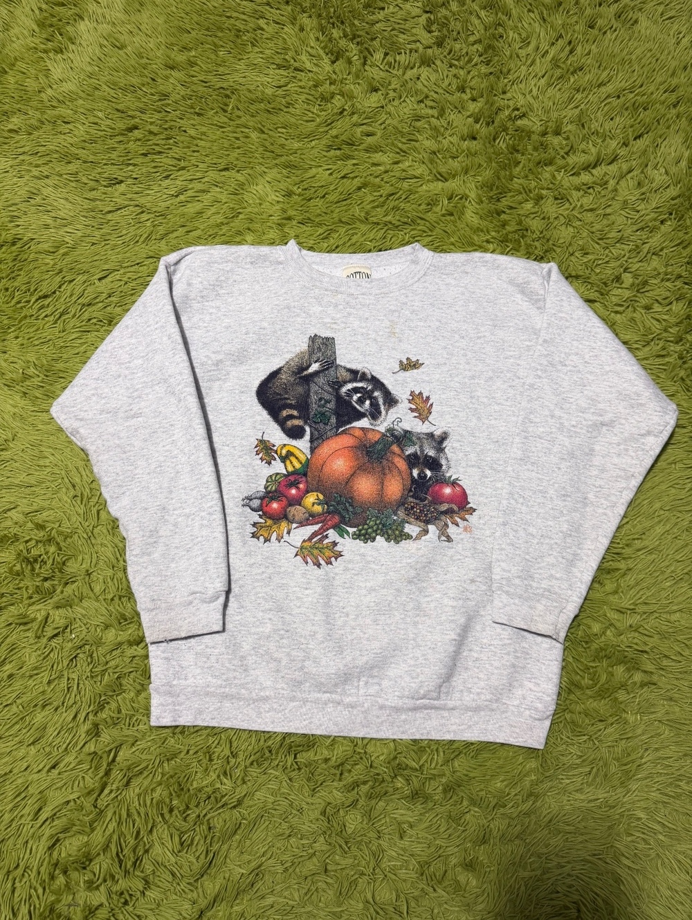 Vintage 90s Raccoons Graphic Sweatshirt Size Large Nature Fall Gray